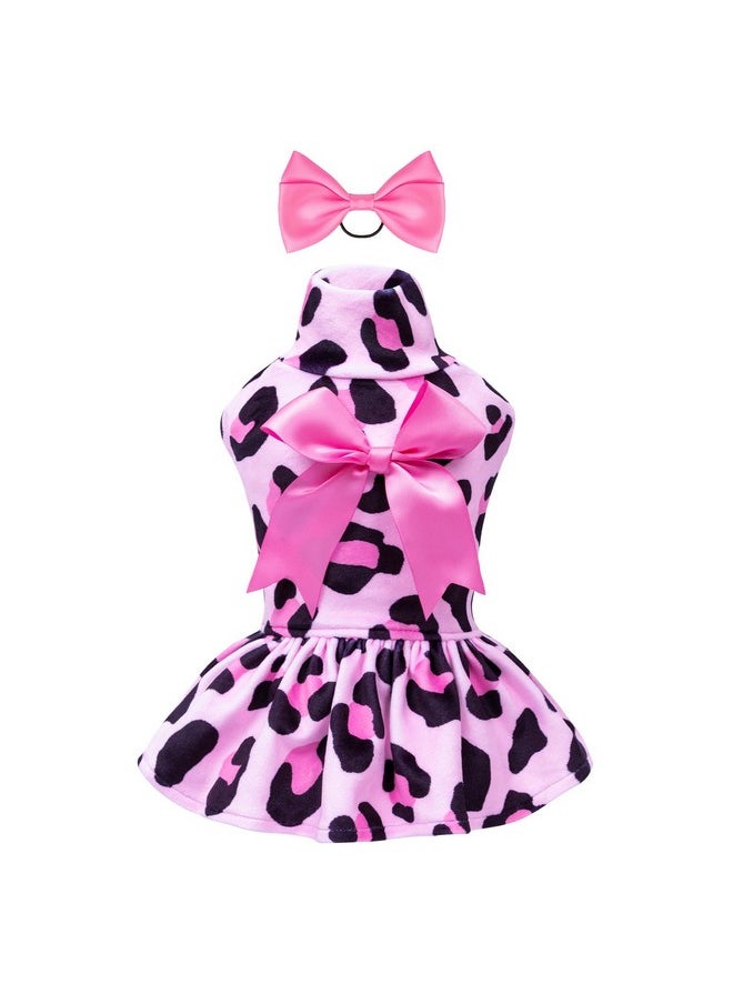 CuteBone - Turtleneck Dog Velvet Dress Puppy Skirt Costume Pet Clothes Cat Apparel With Bow Hair Rope For Small Dogs Cvd08M - Image 1