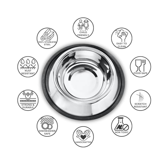 PremiumAV Stainless Steel Pet Bowl 1500 ML 5 No. Size – Non-Slip Food & Water Bowl for Dogs & Cats, Heavy Duty No-Tip Design, Dishwasher Safe, Chew Proof, Rust Free Durable Feeding Dish (Pack of 1) - Image 4