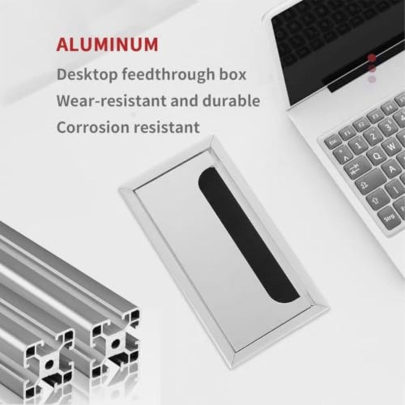 2 Pack Aluminum Alloy Desk Cable Grommets with Brush, 160x80mm Rectangle Wire Organizer Hole Cover, Desktop Cord Management Insert for Office Table Computer Workstation - Image 3