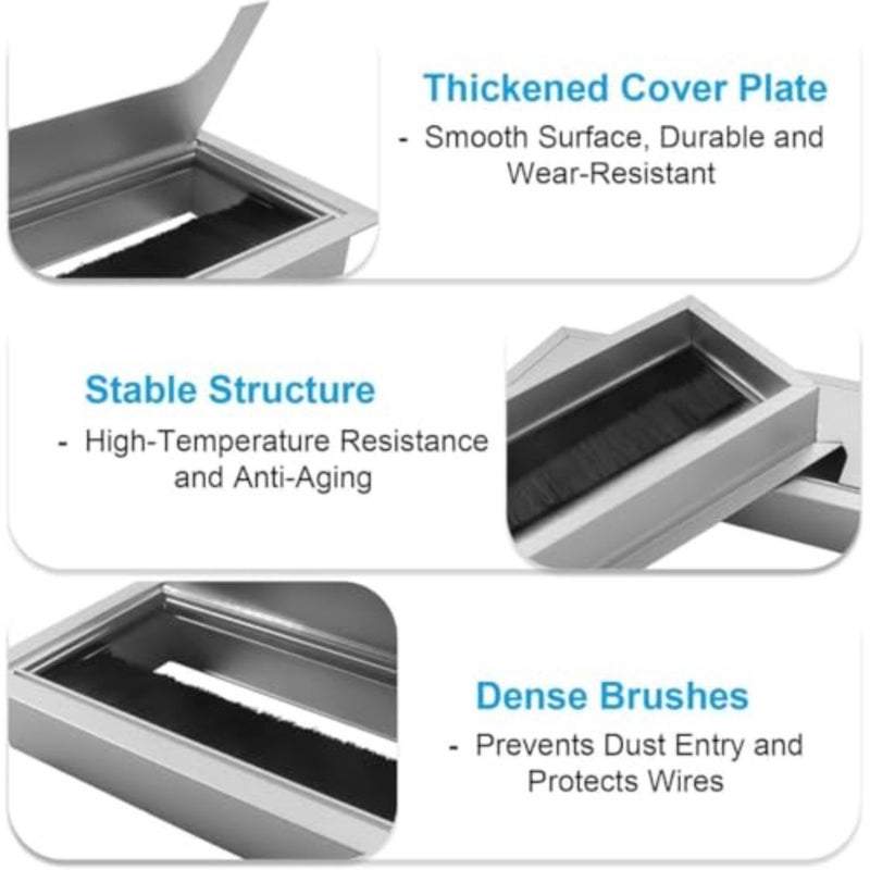 2 Pack Aluminum Alloy Desk Cable Grommets with Brush, 160x80mm Rectangle Wire Organizer Hole Cover, Desktop Cord Management Insert for Office Table Computer Workstation - Image 4