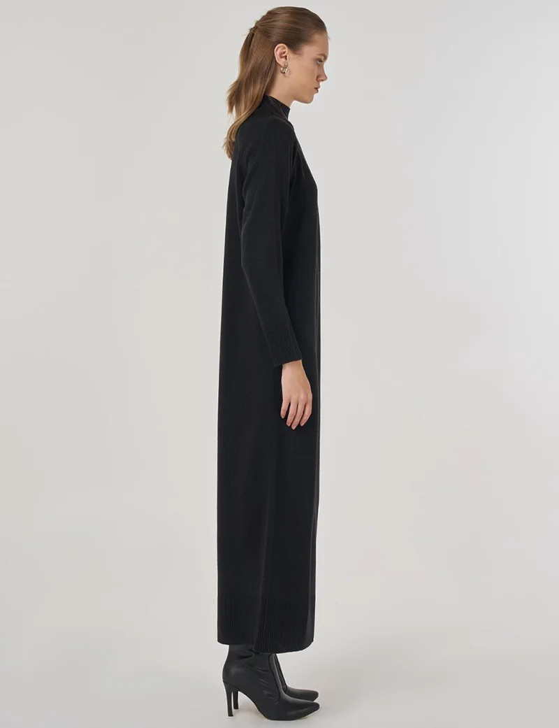 Kayra Button-Up Knit Dress in Black