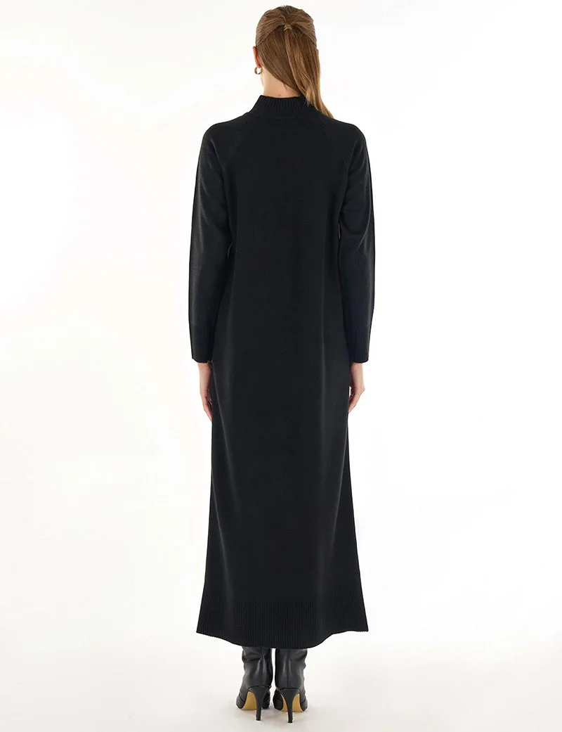 Kayra Button-Up Knit Dress in Black