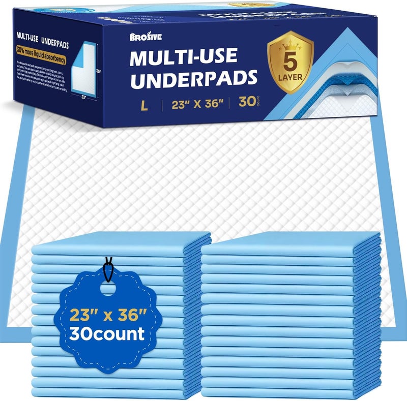 Brosive Incontinence Bed Pads Disposable Underpads for Adults, Children and Pets,Absorbency Disposable Bed Pads for Incontinence (36Lx23W,30Pads) - Image 1