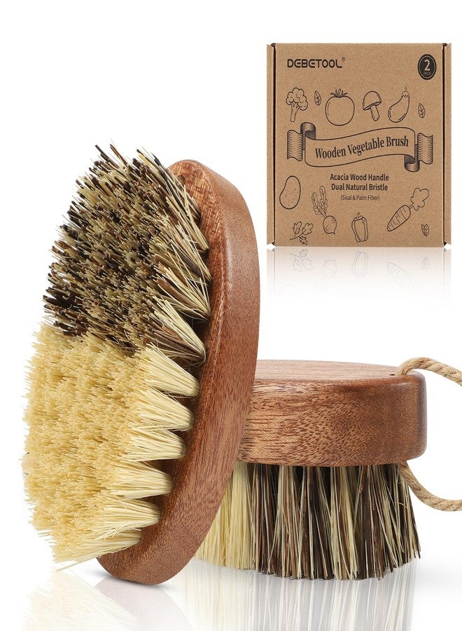 DEBETOOL 2 Pack Wooden Vegetable Brush Scrubber for Food - Dual Bristle Potato Brush Scrubber with Hanging Rope | Natural Compostable Kitchen Vegetable Scrubber for Potatoes, Carrots, Fruits - Image 1