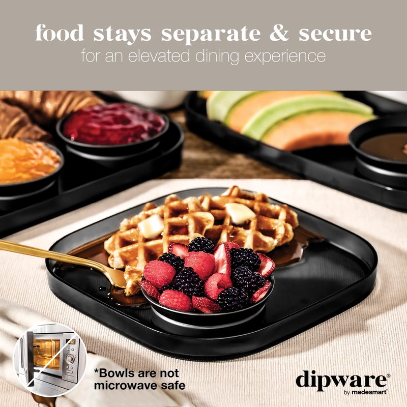 Madesmart Madesmart dipware Dinner Plate with Collapsible and Removable Dip Bowl for Meals and Appetizers; Reusable Serving Plate with Multipurpose Bowl  Translucent Carbon - Image 2
