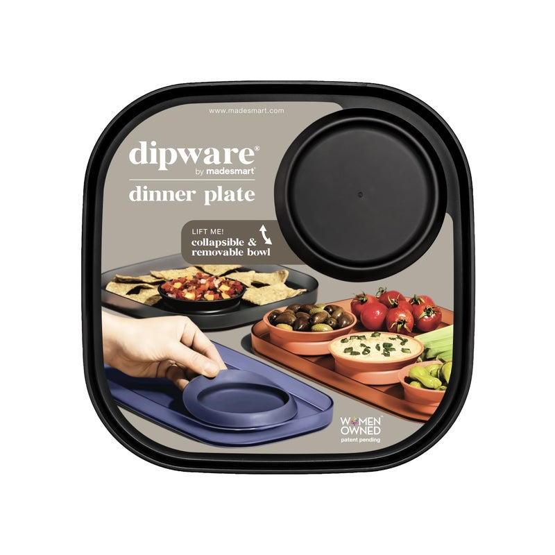 Madesmart Madesmart dipware Dinner Plate with Collapsible and Removable Dip Bowl for Meals and Appetizers; Reusable Serving Plate with Multipurpose Bowl  Translucent Carbon - Image 1