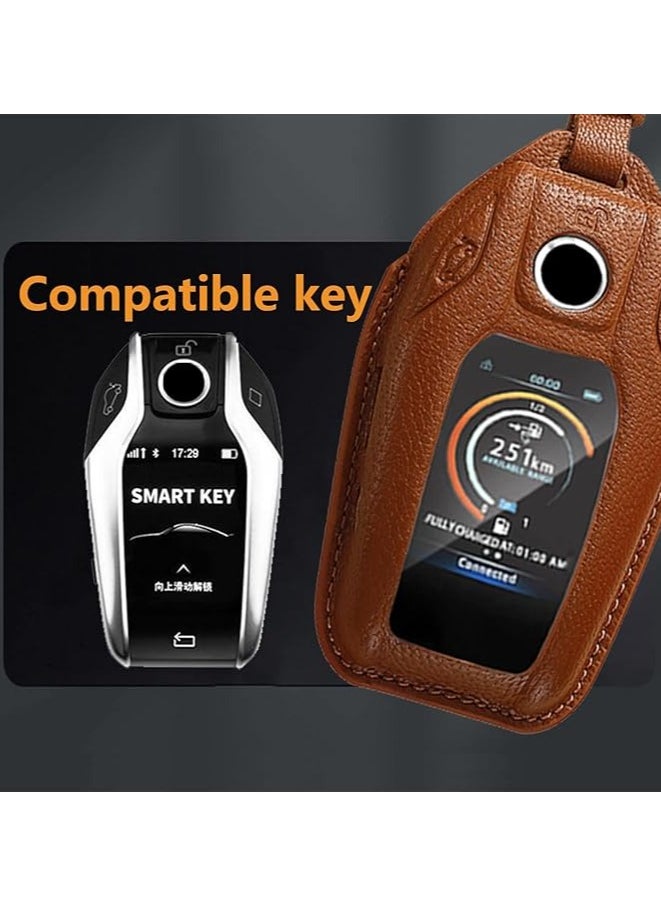 ماركة غير محددة حافظة مفاتيح ذكية، غطاء سلسلة مفاتيح جلدي أنيق متوافق مع BMW 1 3 4 5 6 7 Series X3 X4 X6 X7 M5 M6 GT3 GT5 I8 M Series - واقي غطاء مفتاح السيارة باللون البني  - Image 2
