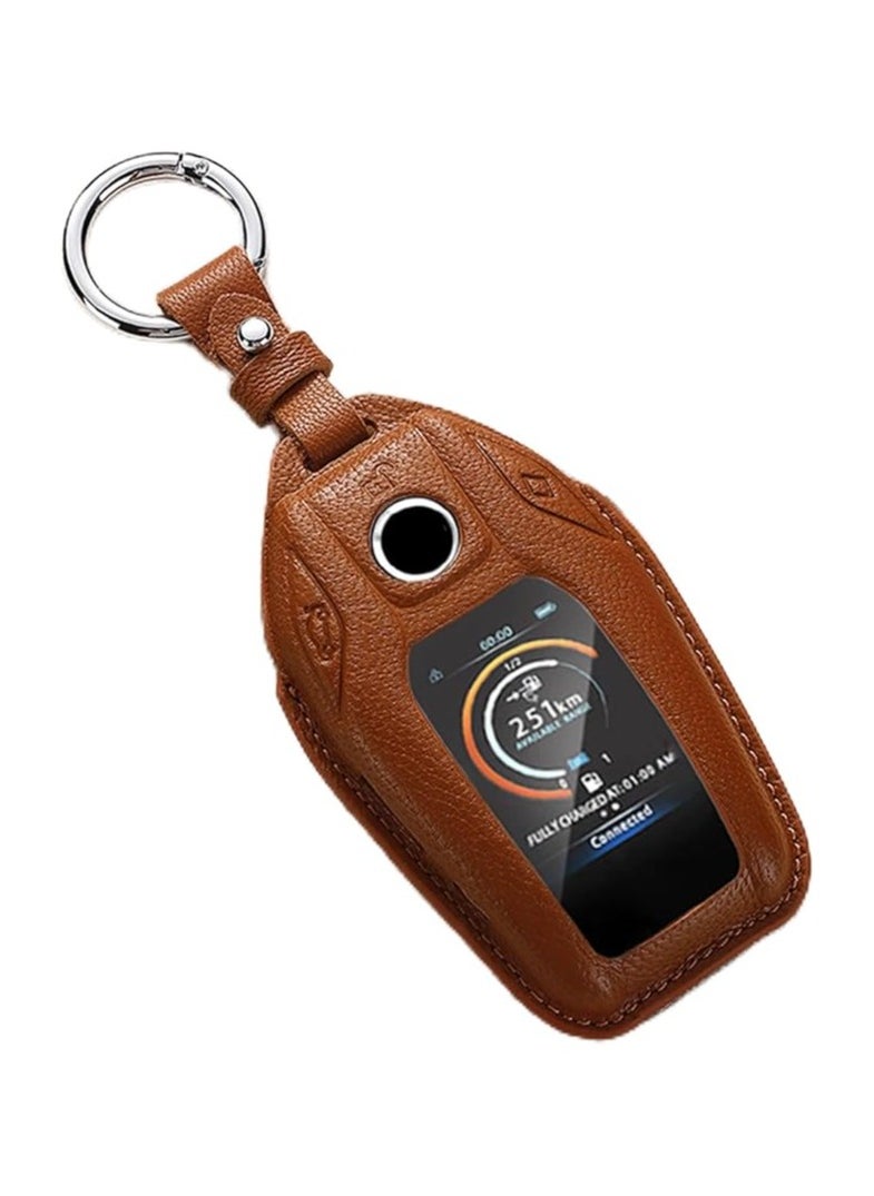 ماركة غير محددة حافظة مفاتيح ذكية، غطاء سلسلة مفاتيح جلدي أنيق متوافق مع BMW 1 3 4 5 6 7 Series X3 X4 X6 X7 M5 M6 GT3 GT5 I8 M Series - واقي غطاء مفتاح السيارة باللون البني  - Image 1
