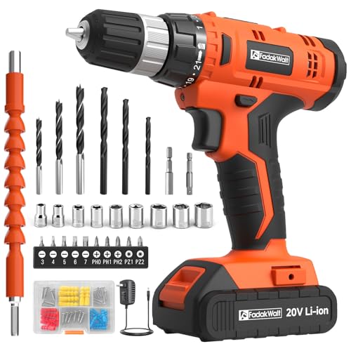 FADAKWALT 20V Electric Power Drill Set, Torque 30N, 21+1 Torque Setting, 3/8-Inch Keyless Chuck, LED Electric Drill Kit, Orange - Image 1