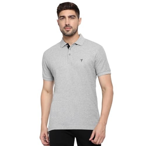Van Heusen Athleisure Men's Solid Regular Fit Polo (60032_Grey Melange_2XL) - Image 1