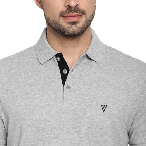 Van Heusen Athleisure Men's Solid Regular Fit Polo (60032_Grey Melange_2XL) - Image 3