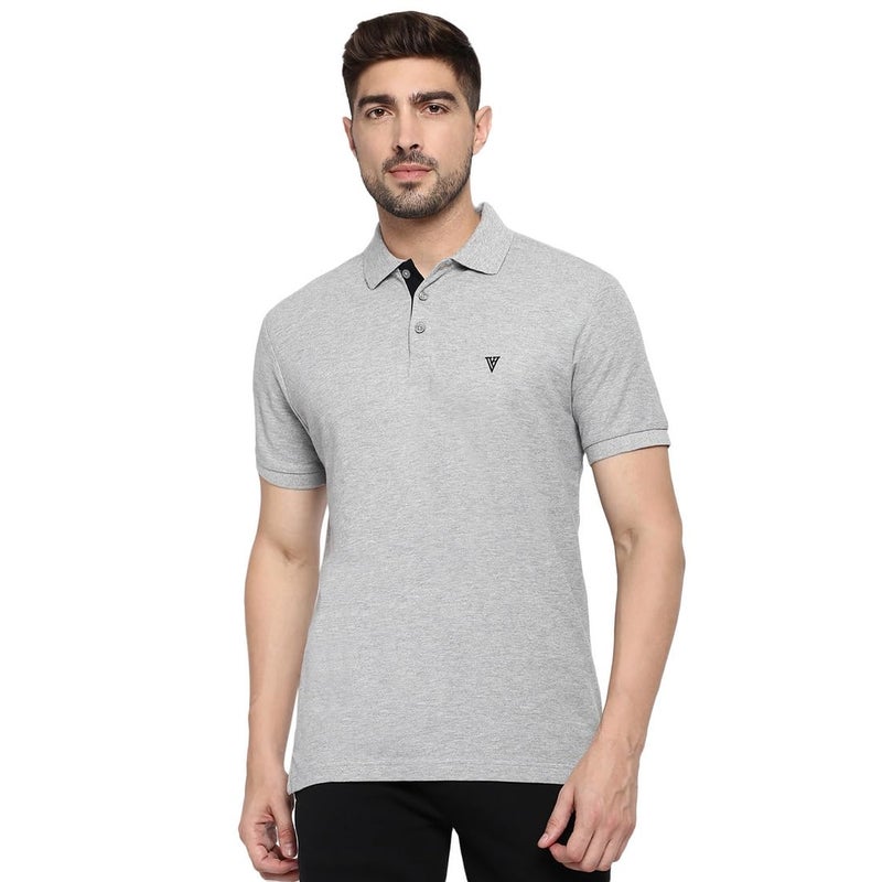 Van Heusen Athleisure Men's Solid Regular Fit Polo (60032_Grey Melange_2XL) - Image 4