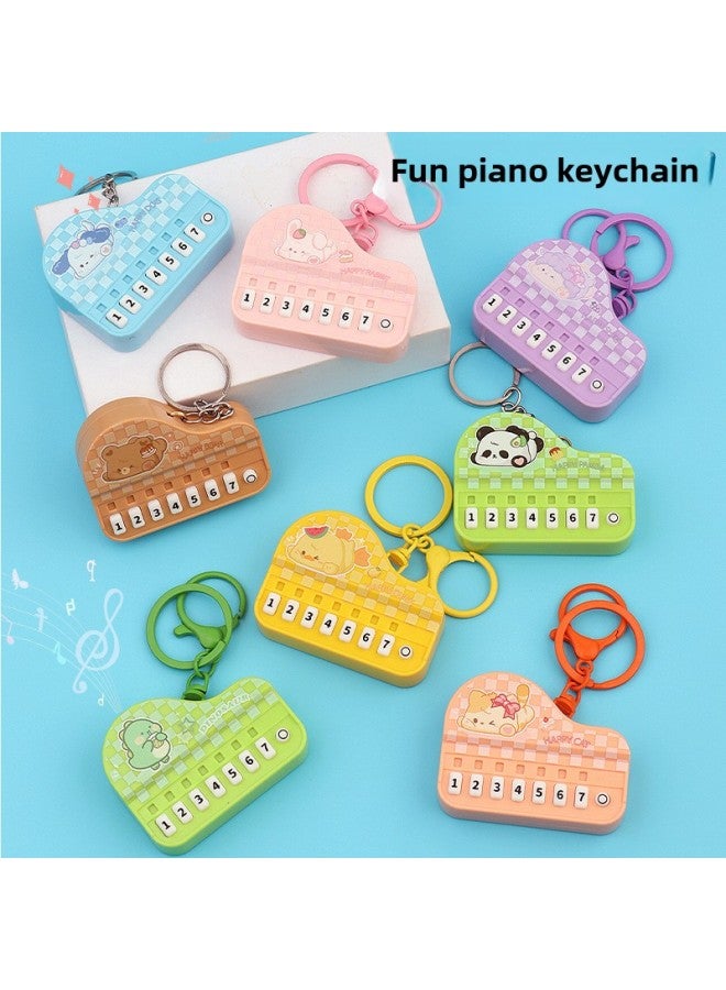 Creative Mini Piano Keychain Light-emitting Handheld Music Electronic Organ Toy Bag Pendant Ornaments Grab Machine Gift-Color:Cute Orange Cat Piano-round Ring  - Image 2