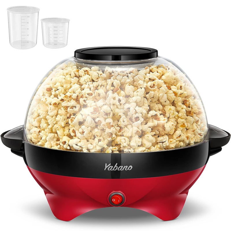 Yabano Popcorn Maker Machine 5L Popcorn Popper Nonstick Plate Electric Stirring with QuickHeat Technology Cool Touch Handles Healthy Less Fat 800W RED