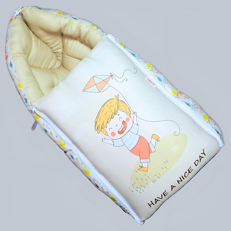 Frido 3 in 1 Baby Bed Sleeping Bag Carry Nest Cotton Baby Bedding for New Born Infant Portable Bassinet for Baby Carrying Unisex 0 to 12M Light Grey Cream - Image 1