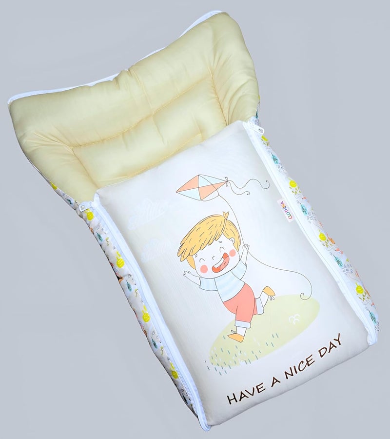 Frido 3 in 1 Baby Bed Sleeping Bag Carry Nest Cotton Baby Bedding for New Born Infant Portable Bassinet for Baby Carrying Unisex 0 to 12M Light Grey Cream - Image 2
