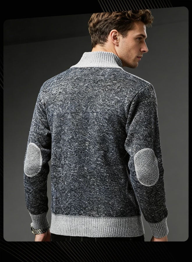 Joychic Autumn And Winter Men  Cardigan Coat Warm Sweater Jacket Long Sleeve Block Stand Collar Wool Men Zipper Knitted Thick Coat Dark Grey - Image 3