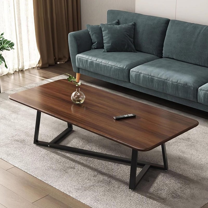 HI-FINE Rectangle Coffee Table,Modern Coffee Tables with Metal Leg, Center Table for Living Room (Rectangle Coffee Table - Walnut wood grain) - Image 1