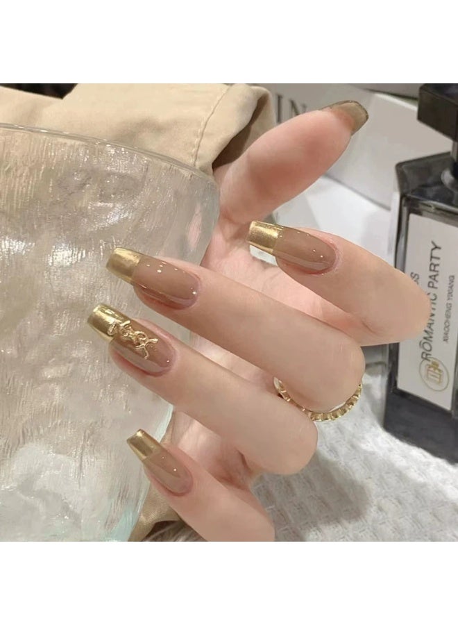 Goolsky Luxury French Gold Trim Press-on Nails in Nude for Light Luxury Chic Vibe - Image 3