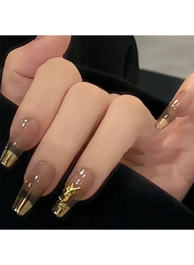 Goolsky Luxury French Gold Trim Press-on Nails in Nude for Light Luxury Chic Vibe - Image 2