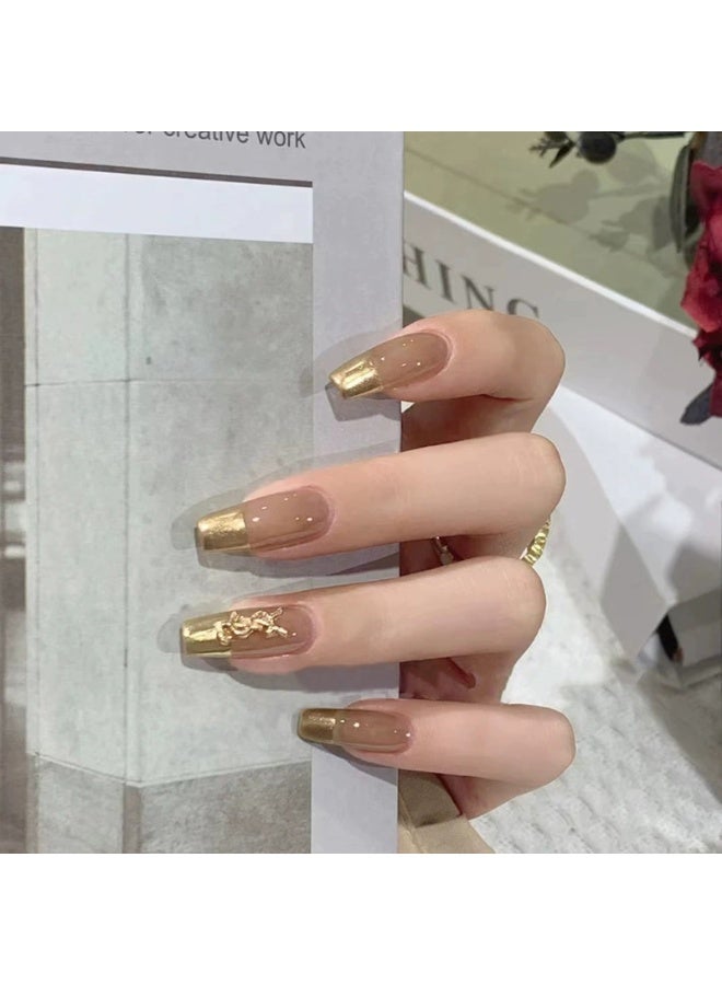 Goolsky Luxury French Gold Trim Press-on Nails in Nude for Light Luxury Chic Vibe - Image 1
