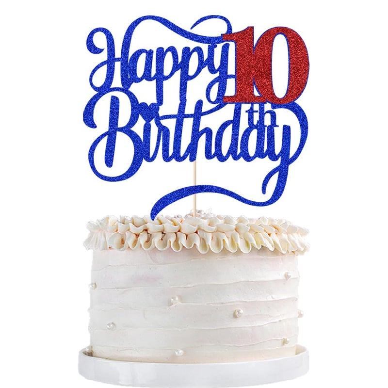 Qertesl Glitter Happy 10th Birthday Cake Topper-Hello 10 Cheers to 10 Years 10 Anniversary 10 Fabulous Cake Decor Boys and irls 10th Birthday Party Cake Decorations - Image 1