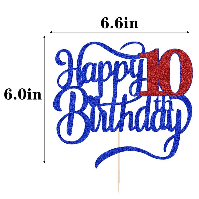 Qertesl Glitter Happy 10th Birthday Cake Topper-Hello 10 Cheers to 10 Years 10 Anniversary 10 Fabulous Cake Decor Boys and irls 10th Birthday Party Cake Decorations - Image 4