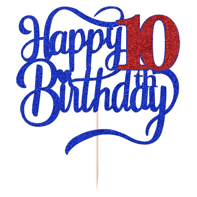 Qertesl Glitter Happy 10th Birthday Cake Topper-Hello 10 Cheers to 10 Years 10 Anniversary 10 Fabulous Cake Decor Boys and irls 10th Birthday Party Cake Decorations - Image 3