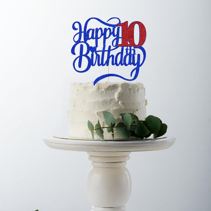 Qertesl Glitter Happy 10th Birthday Cake Topper-Hello 10 Cheers to 10 Years 10 Anniversary 10 Fabulous Cake Decor Boys and irls 10th Birthday Party Cake Decorations - Image 2