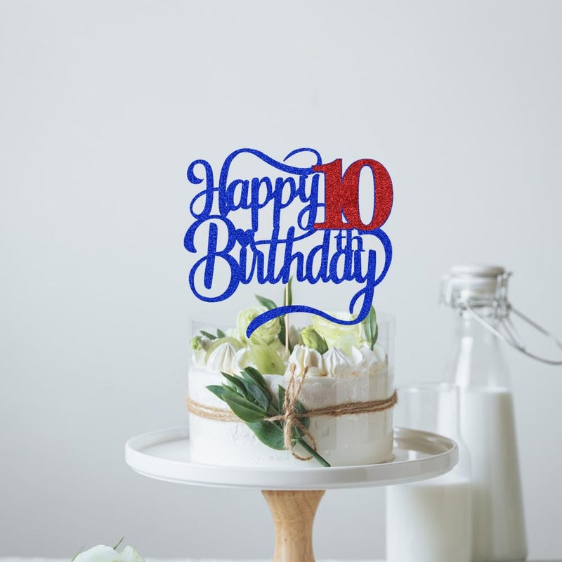 Qertesl Glitter Happy 10th Birthday Cake Topper-Hello 10 Cheers to 10 Years 10 Anniversary 10 Fabulous Cake Decor Boys and irls 10th Birthday Party Cake Decorations - Image 5