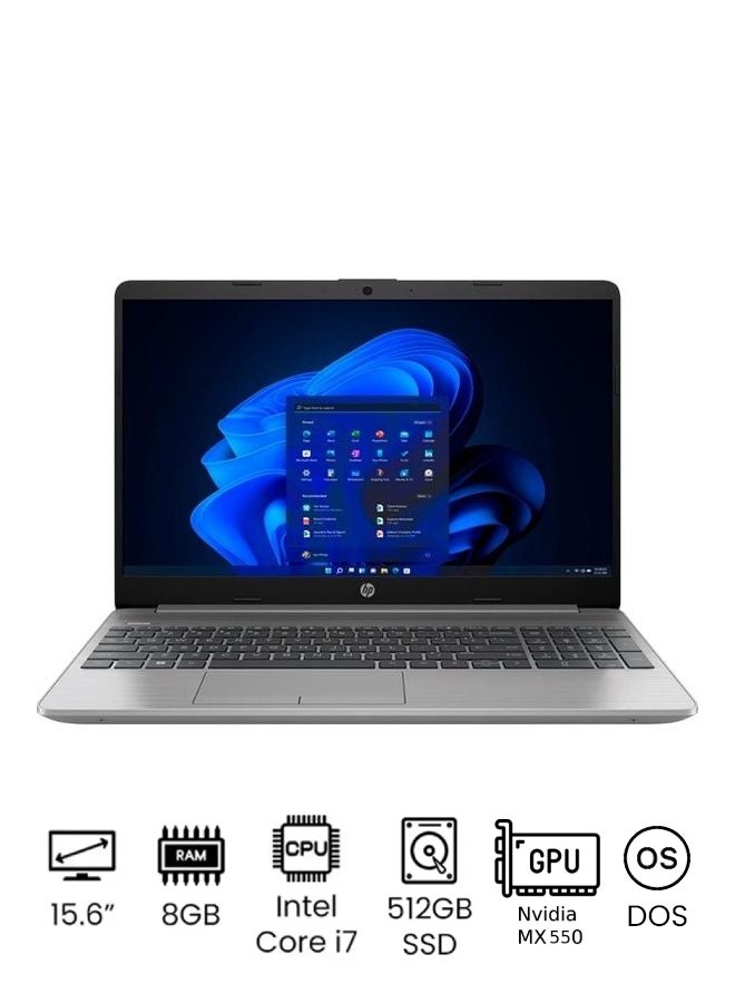 HP 250 G9 Laptop With 15.6-Inch Display, Core i7-1255U Processor/8GB RAM/512GB SSD/2GB NVIDIA GeForce MX550 Graphics Card/DOS (Without Windows) Arabic Asteroid Silver - Image 1