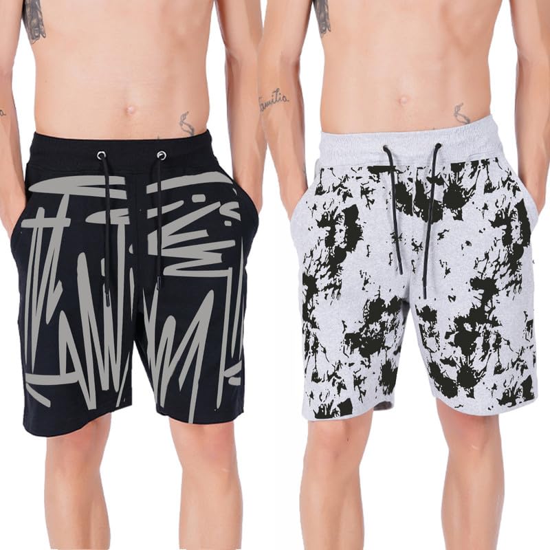 hotfits Men’s Printed Cotton Shorts – Pack of 2 | Comfortable Casual Shorts for Gym, Workout, Running & Lounge | Elastic Waist, Deep Pockets, Breathable Summer Wear - Image 1