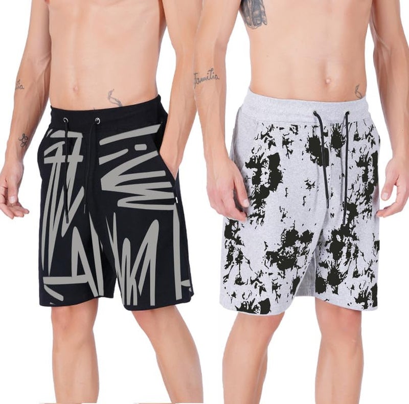 hotfits Men’s Printed Cotton Shorts – Pack of 2 | Comfortable Casual Shorts for Gym, Workout, Running & Lounge | Elastic Waist, Deep Pockets, Breathable Summer Wear - Image 2
