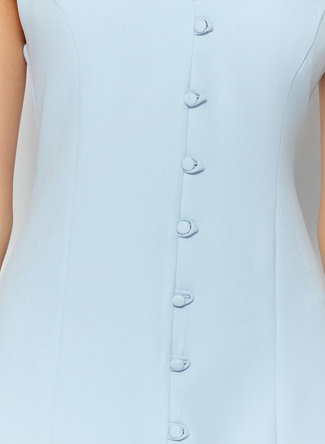 trendyol Blue A-Cut Flounced Button Detailed Mini Woven Dress  - Image 4