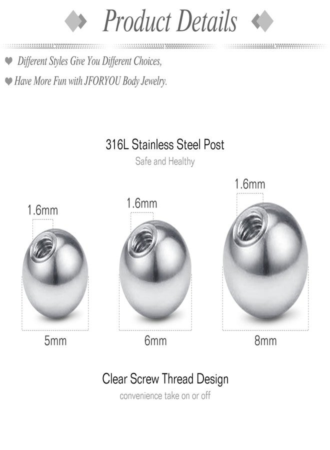 JFORYOU 14G Replacement Balls for Piercing Jewelry 18Pcs Externally Threaded Surgical Steel Balls Industrial Barbell Tongue Navel Belly Button Piercing Rings Parts 5MM-8MM, Metal, no gemstone - Image 2