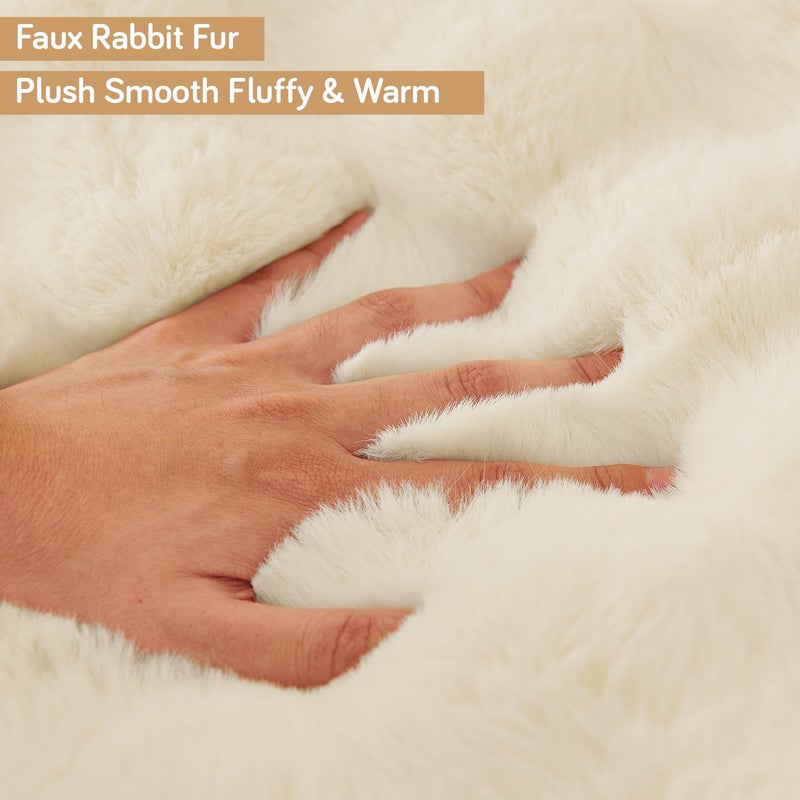 HOKIPO faux fur Faux Rabbit Fur Armrest Cover Beige Pack of 2 AR5149LCRM2 - Image 4