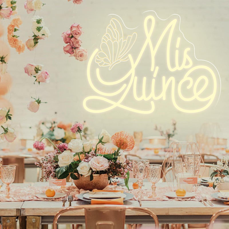 DUOLIYBC Mis Quince Neon Sign with Engraved Butterfly Design, Warm White Dimmable LED Light for QuinceaÃ±era Decorations, Sweet 15 Birthday Party Wall Decor 16.5â€³ Ã—12.6â€³ - Image 3