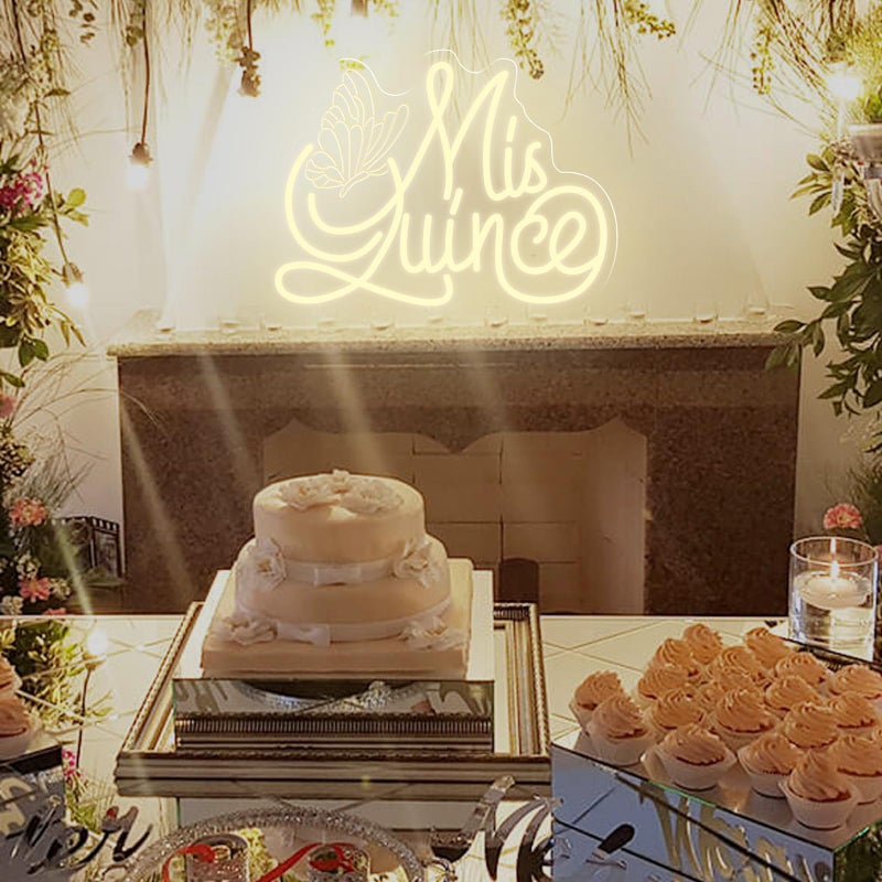 DUOLIYBC Mis Quince Neon Sign with Engraved Butterfly Design, Warm White Dimmable LED Light for QuinceaÃ±era Decorations, Sweet 15 Birthday Party Wall Decor 16.5â€³ Ã—12.6â€³ - Image 4