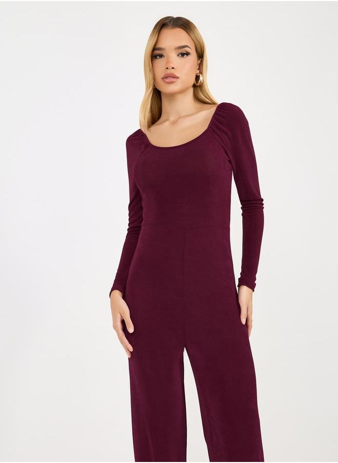Styli Solid Straight Leg Wide Neckline Stretchy Jumpsuit  - Image 3
