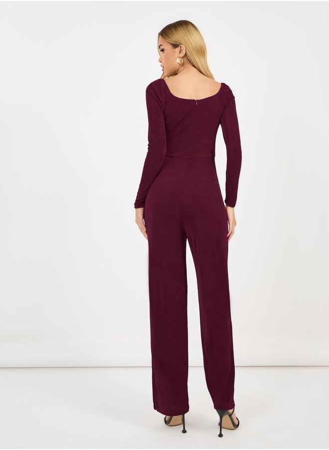 Styli Solid Straight Leg Wide Neckline Stretchy Jumpsuit  - Image 5