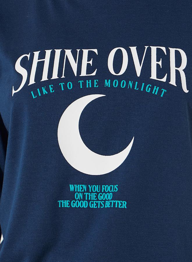 Styli Slogan Print Long Sleeves T-Shirt & Star Print Pyjama Set  - Image 4
