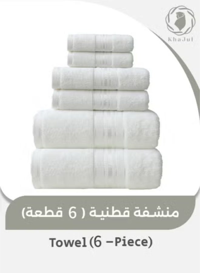 خاجول مجموعة مناشف مكونة من 6 قطع؛ منشفتا حمام ومنشفتا يد و2 مناشف, 100% قطن ممشط سريع الجفاف وفوط حمام سميكة عالية الامتصاص - جودة فندقية ناعمة للحمام والمنتجعات الصحية أبيض - Image 1