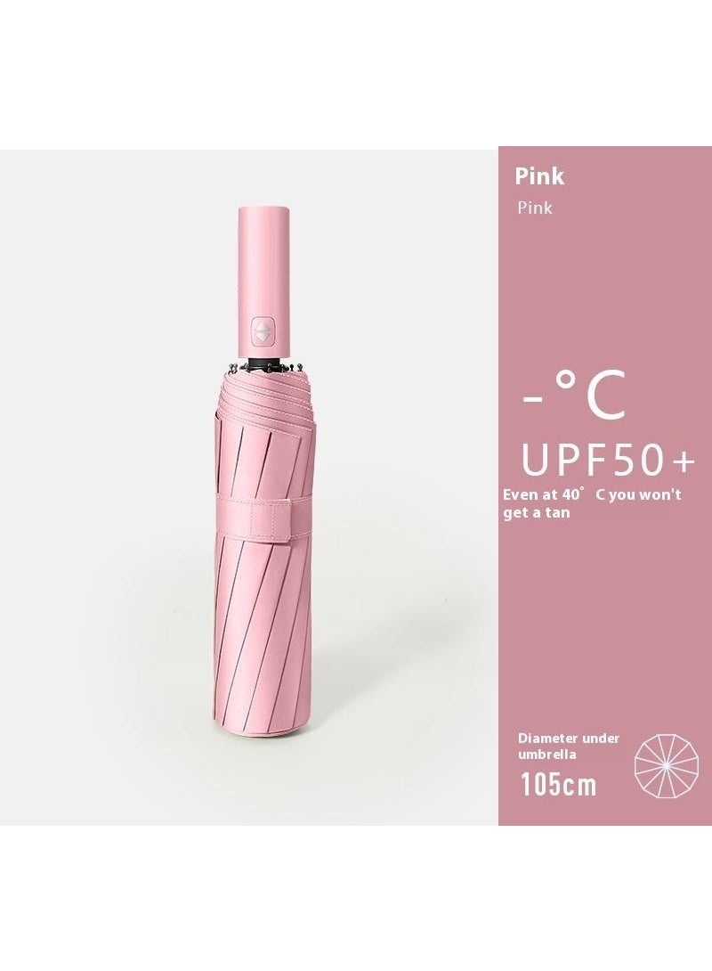 Pink 12 Auto Fold Umbrella | UPF50+ UV Block, Cooling Fabric for 6-12℃ Cooling | Windproof, Compact for Travel  - Image 1