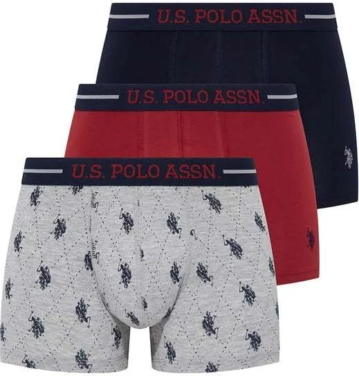 U.S. Polo Assn. Men's Claret Red - Navy Blue - Gray Melange 3-Pack Boxer