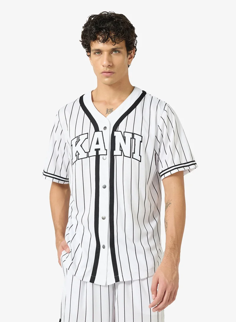 كارل كاني قميص بيسبول مخطط بخطوط رفيعة