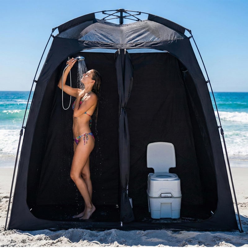 EighteenTekÂ® Upgraded Shower Tents with Hub, Camping Privacy Tent, 2-Room Privacy Shelter with Floor & Dual Doors, Portable Camping Toilet & Changing Tent, 83" x 47" x 77.6"H - Image 1