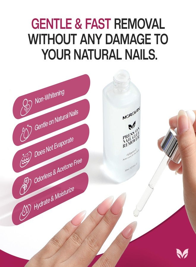 Morovan Press On Nail Glue Remover: Quick Gentle Press-On Nail Remover Odorless No Acetone Removal Artificial Fake False Nails - Enriched with Cuticle Oil and Vitamin E DIY at home - Image 2