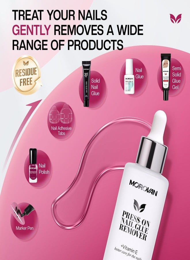 Morovan Press On Nail Glue Remover: Quick Gentle Press-On Nail Remover Odorless No Acetone Removal Artificial Fake False Nails - Enriched with Cuticle Oil and Vitamin E DIY at home - Image 3