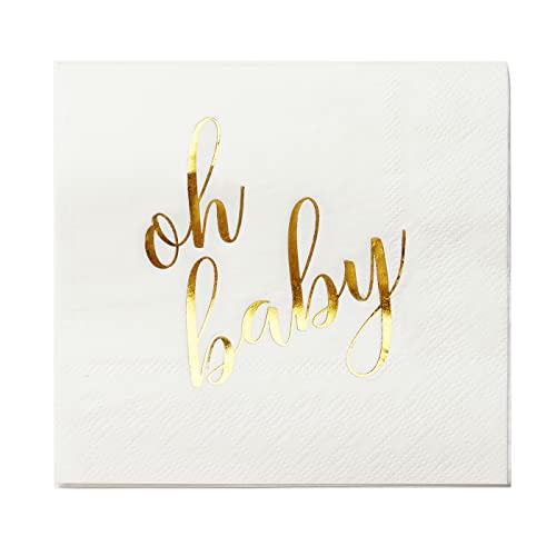 100 Pcs Oh Baby White Napkins  3Ply White and Gold Cocktail Napkins Baby Shower Party Supplies  Ecofriendly Party Napkins for Dessert Beverage  Table Decorations