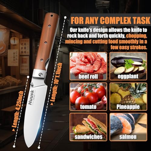 Huusk Folding Chef Pocket Knife - Japanese Santoku Knives, edc Kitchen Knives with 440C Stainless Steel Ultra Sharp Blade, Portable Meat Knives for Vegetable, Christmas Gift for Men and Women - Image 5